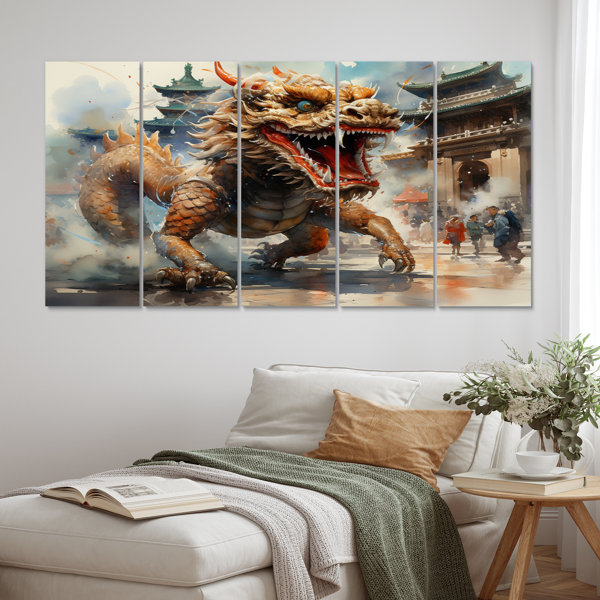 DesignArt China Art Golden Dragon I Chinese Metal Wall Art Set Wayfair